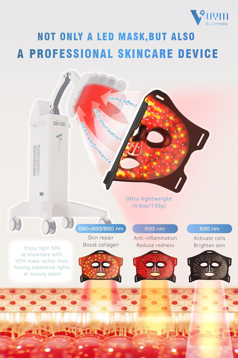 VYM Professional LED Face Mask for Light Therapy: Portable Remote High-Energy Anti-Aging Skincare Device with 292 LEDs, Infrared Red Light Therapy for Facial Treatments, Gift Pack - Black