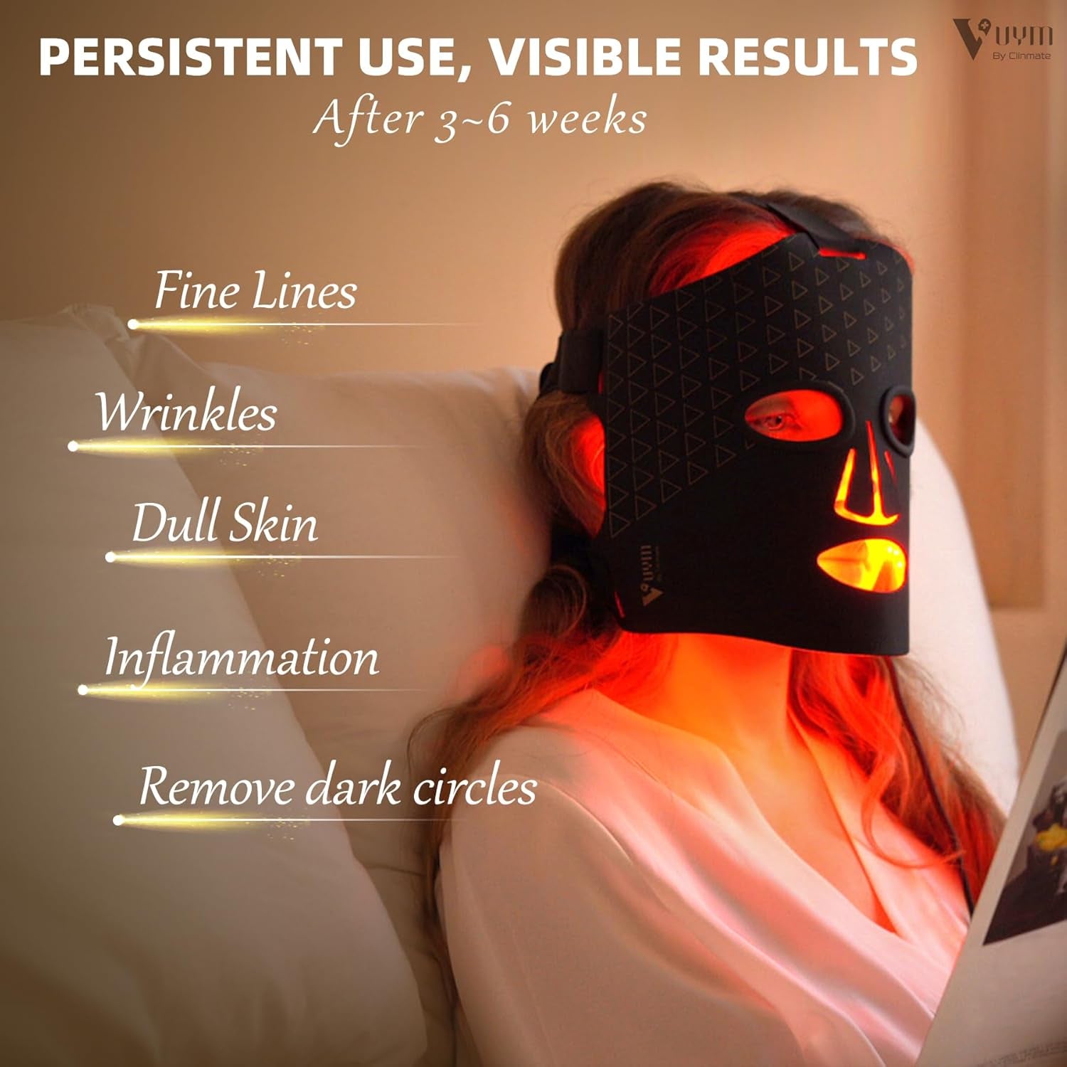 VYM Professional LED Face Mask for Light Therapy: Portable Remote High-Energy Anti-Aging Skincare Device with 292 LEDs, Infrared Red Light Therapy for Facial Treatments, Gift Pack - Black